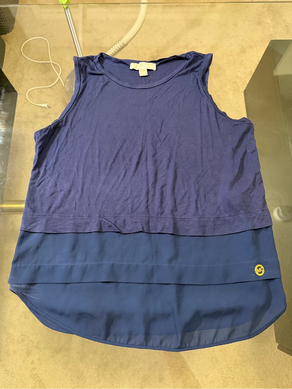 Michael Kors Two-Tone Navy Layered Sleeveless Tank